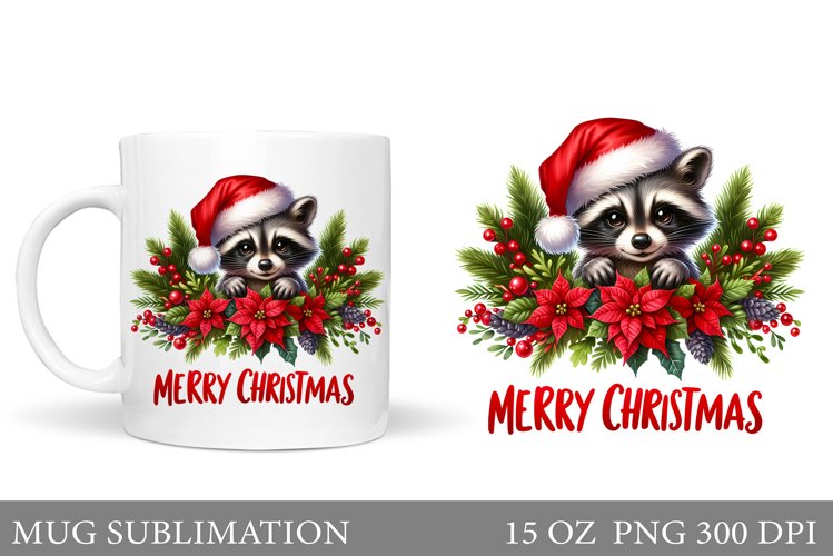 Christmas Raccoon Mug Design. Christmas Mug Sublimation