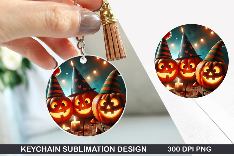 Pumpkin Keychain Sublimation - Halloween Keychain PNG