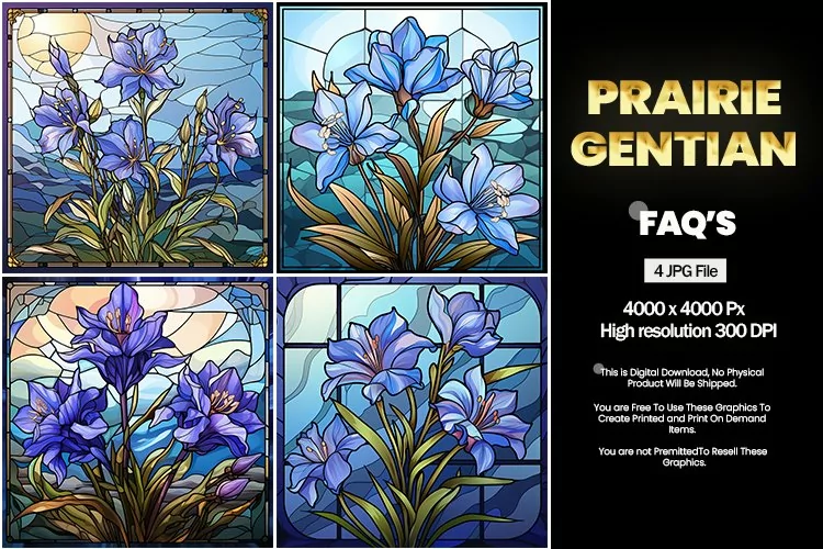 Stained Glass Prairie Gentian Square Coaster - 04 Variations
