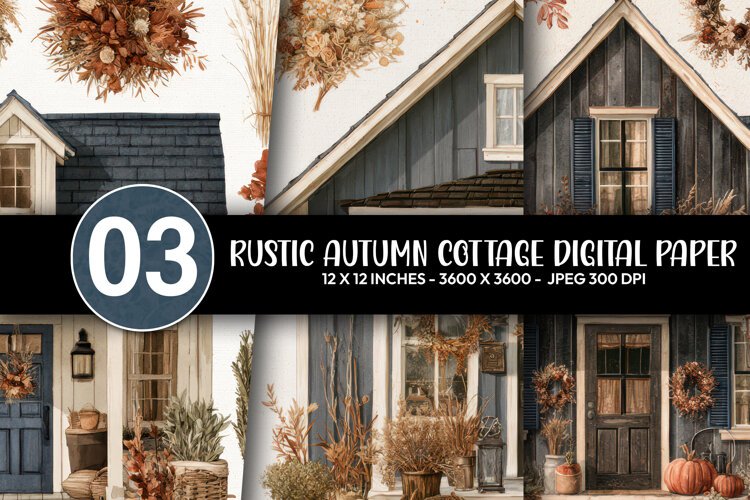 Rustic Autumn Cottage Digital Paper example image 1
