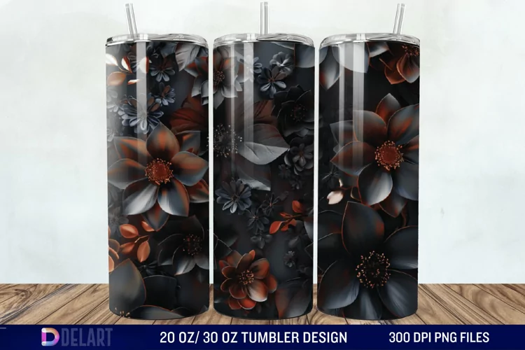 3d Dark floral Tumbler Wrap