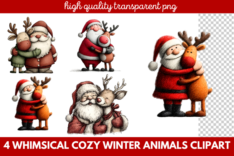 Whimsical Cozy Winter Animals Clipart | Cute Winter Wildlife