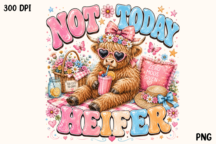 Not Today Heifer Funny Highland Cow PNG