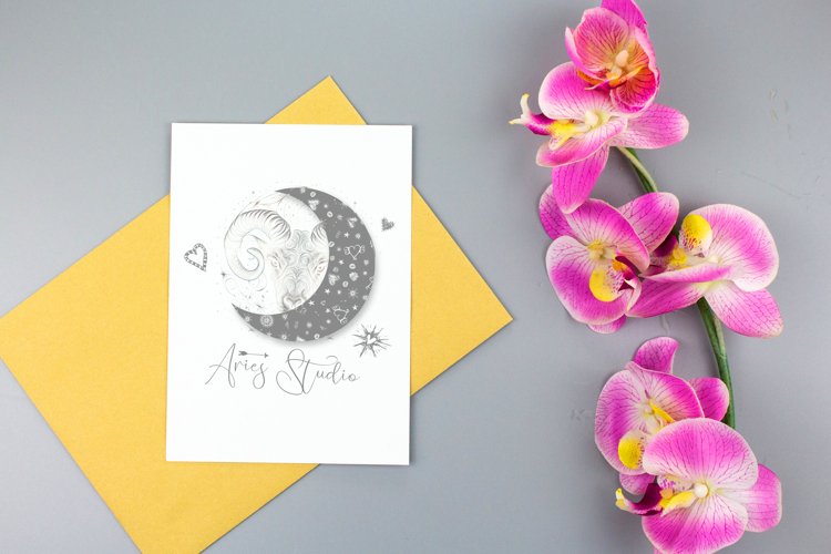 5x7 Card | Grey vertical Mockup with pink flower, JPEG