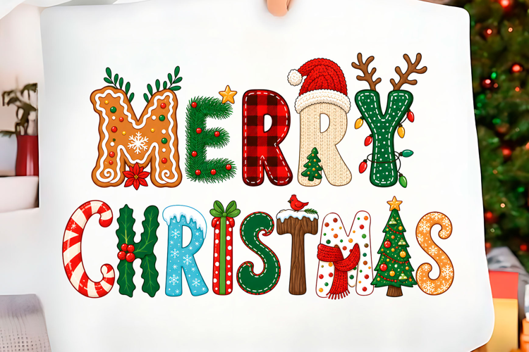 Merry Christmas Whimsical Letters PNG Christmas T-shirt