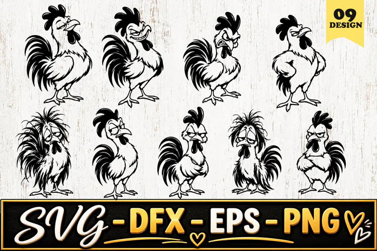 Grumpy Rooster Cartoon Clipart SVG PNG