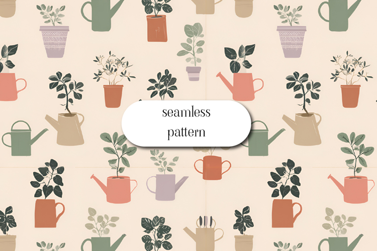 Plant Pots Seamless Pattern Modern Garden Design Art