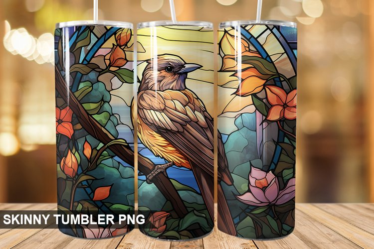 Stained Glass Sparrow PNG Tumbler Design example image 1