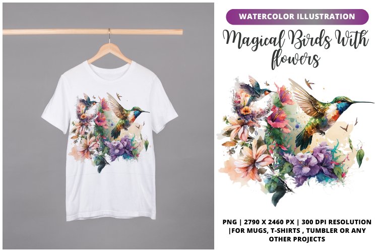 Magical Birds With flowers | Bird watercolor | Floral Bird
