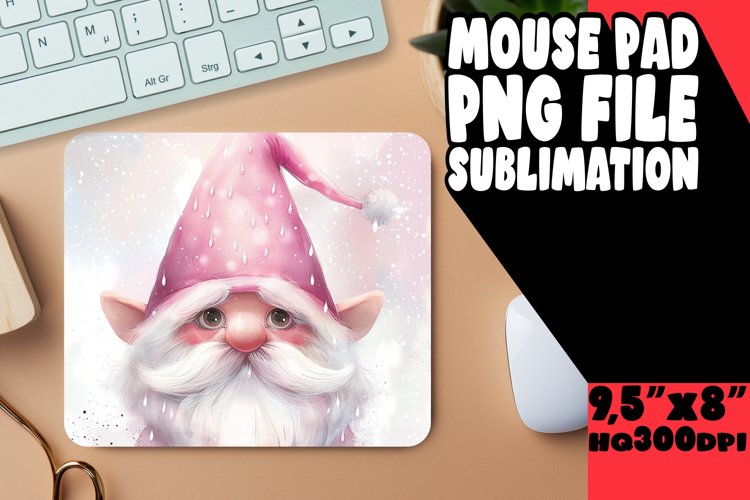 Cheerful Watercolor Gnome Mouse Pad Design Sublimation example image 1