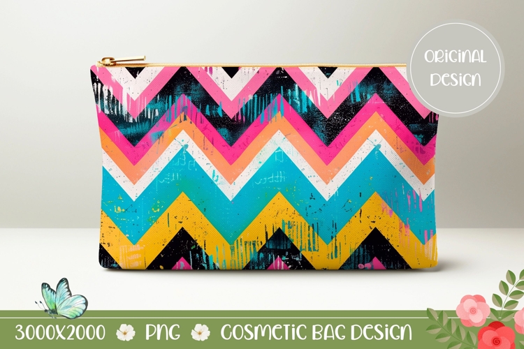 Neon Zig Zag Cosmetic Bag, Abstract Cosmetic Bag Print