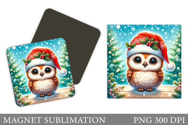 Christmas Owl Magnet. Christmas Magnet Sublimation example image 1