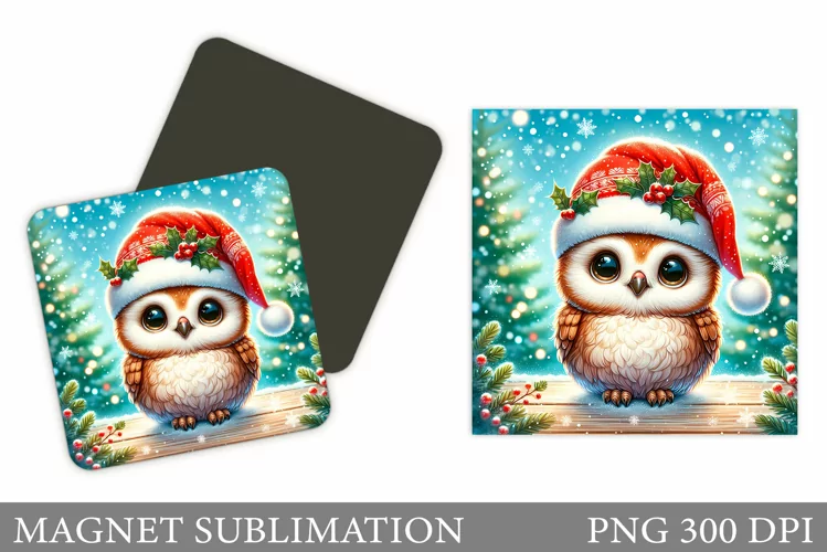 Christmas Owl Magnet. Christmas Magnet Sublimation