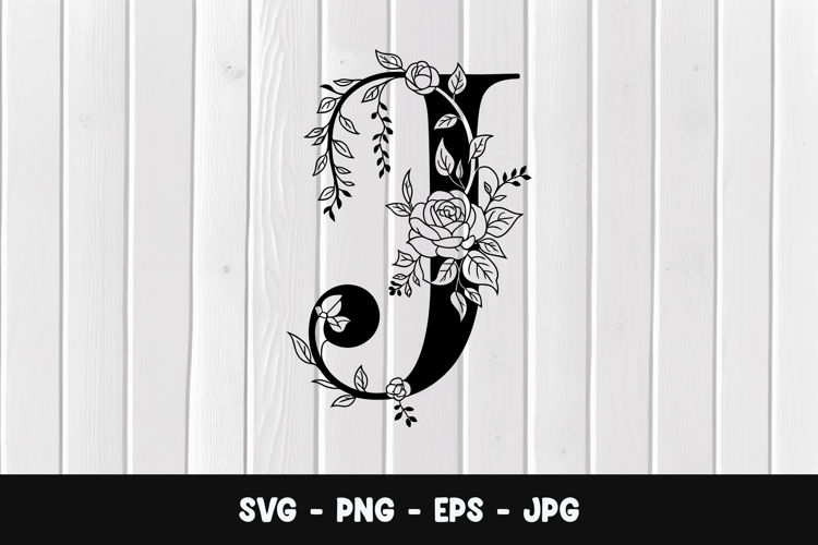 Floral Letter J Elegant SVG, PNG
