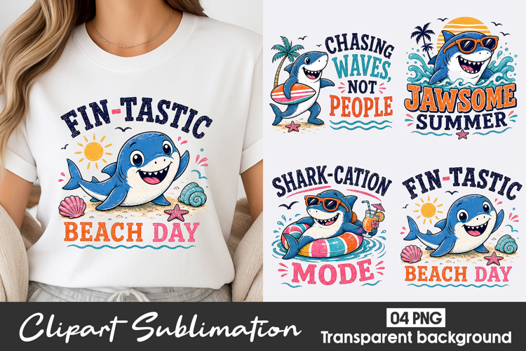 Cute Shark Clipart Sublimation PNG