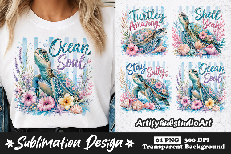 Sea Turtle Floral Sublimation PNG | Coastal Beach Shirt PNG