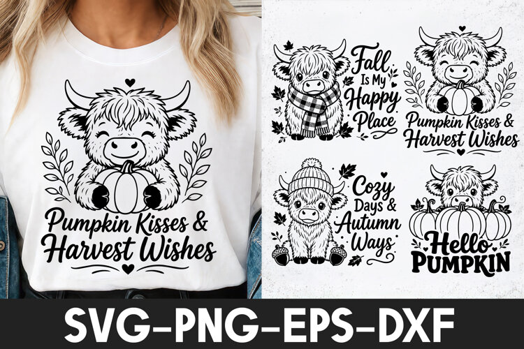 Cute Highland Cow Pumpkin SVG PNG example image 1