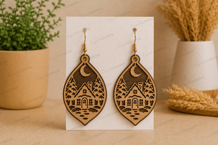 Christmas Earrings Laser Cut SVG File,Christmas Earrings SVG example image 1