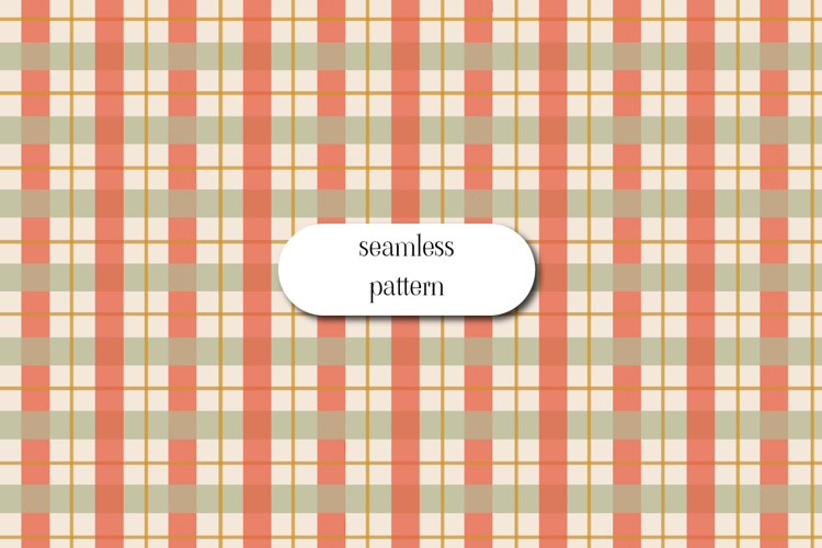 Retro Plaid Seamless Pattern in Peach, Cream & Sage Tones