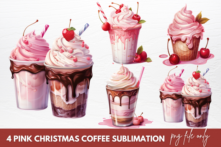 Pink Christmas Coffee Sublimation, Christmas Coffee Clipart