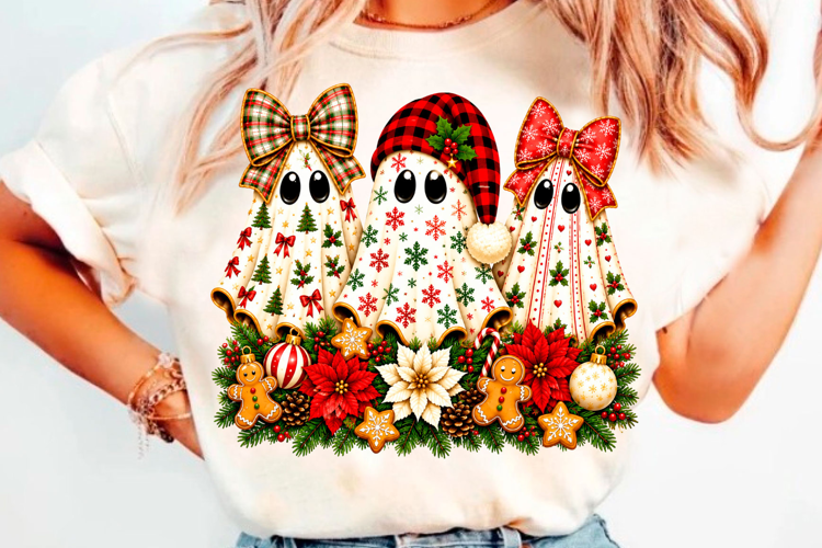 Cute Christmas ghost trio holiday t shirt design