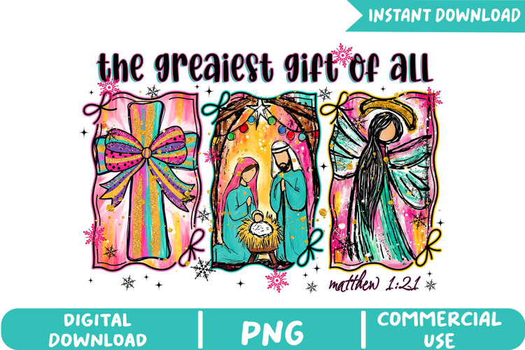 Matthew 1:21 Nativity Scene Sublimation, Jesus Christmas Png example image 1