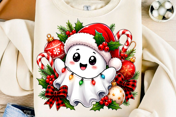 Cute Christmas Ghost Santa PNG