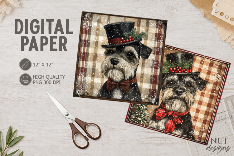 Vintage Schnauzer Christmas dog Digital Paper