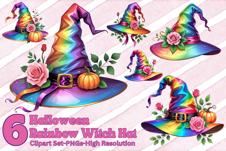 Watercolor Rainbow Witch Hat Clipart | Pride Halloween
