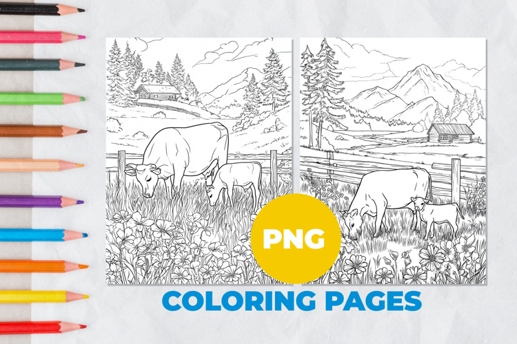 Cows in the meadow Coloring Pages | Coloring book