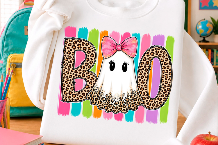 Leopard BOO Ghost Bow Halloween PNG