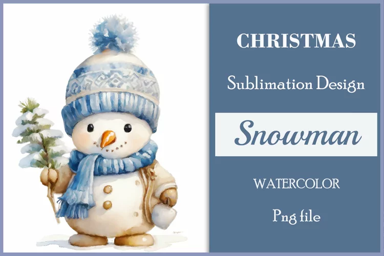 Christmas Sublimation Cute Snowman Watercolor Vintage / Png