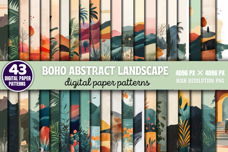 Boho Abstract Landscape Background Paper PNG