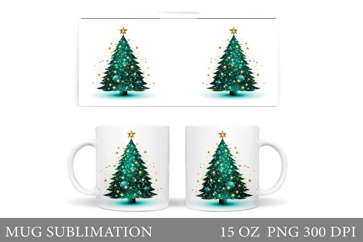 Christmas Tree Mug Wrap Design. Christmas Mug Sublimation example image 1