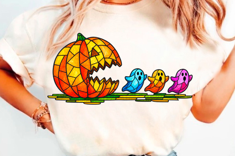 Colorful Halloween Pumpkin Ghost T-Shirt Design