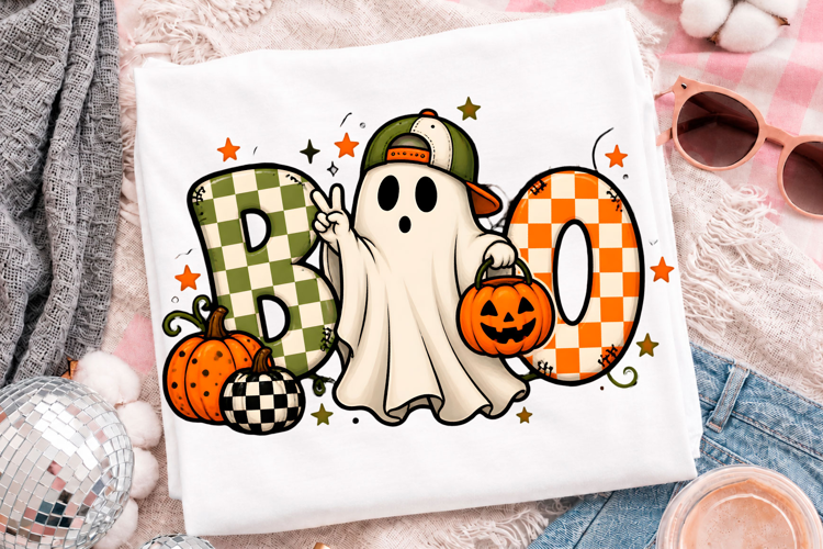 Cute Boo Ghost Halloween Pumpkin T-Shirt Design