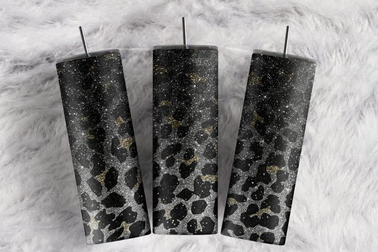 Black Leopard Silver Glitter Ombre Animal 20 oz tumbler wrap