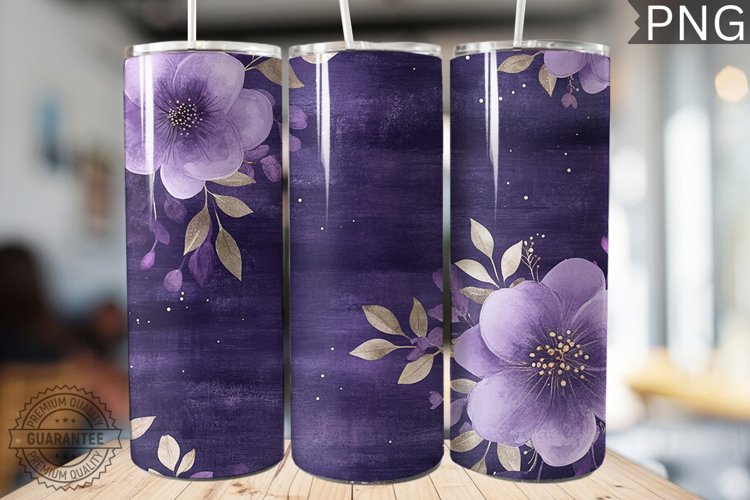 Purple Floral Tumbler Wrap - High Quality 300 Dpi example image 1