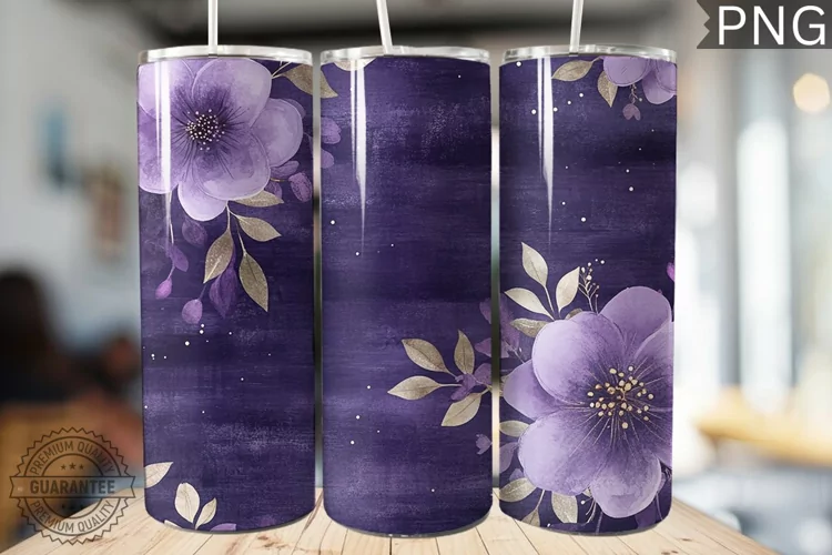 Purple Floral Tumbler Wrap - High Quality 300 Dpi
