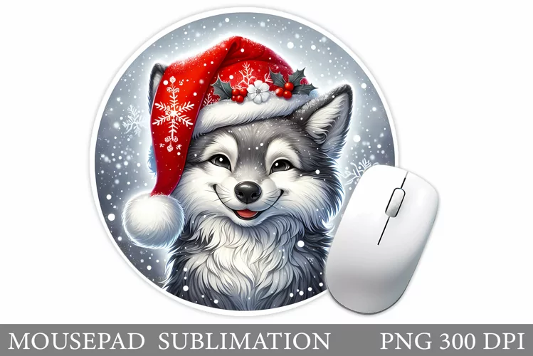 Christmas Wolf Mouse Pad. Christmas Mouse Pad Design