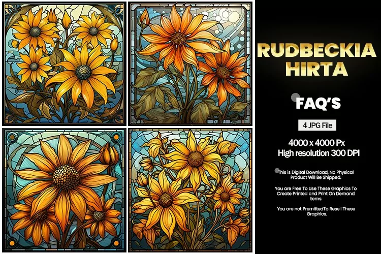 Stained Glass Rudbeckia Hirta Square Coaster - 04 Variations