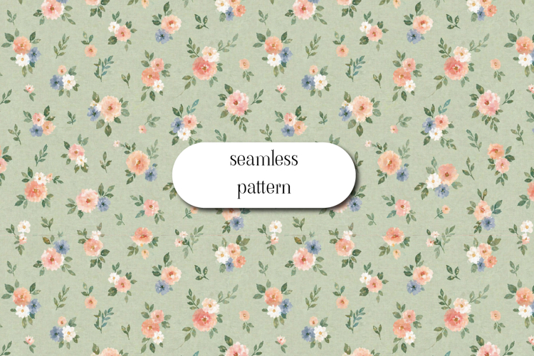 Sage Green Floral Seamless Pattern with Small Flowers
