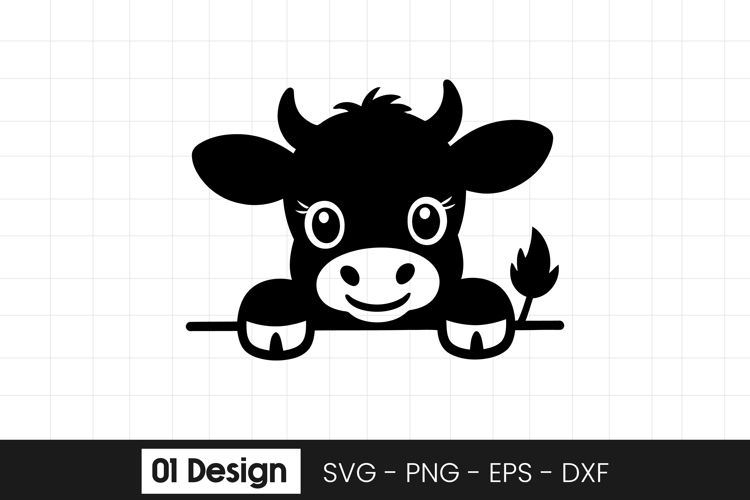 Cute Peeking Cow With Flower Clipart SVG PNG