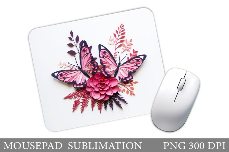 Butterfly Mouse Pad Design. Flowers Mouse Pad Sublimation example image 1