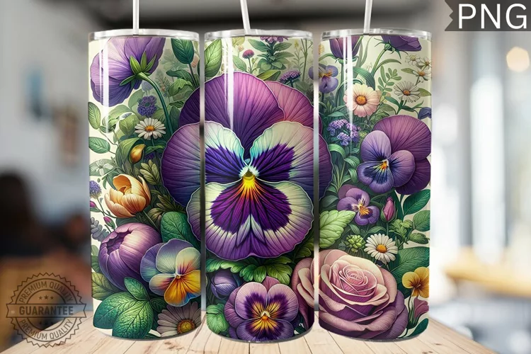 Pansy Flower Tumbler Wrap - Tumbler Design
