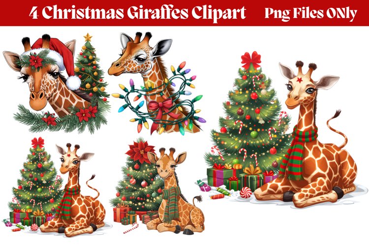 Christmas Giraffes Clipart PNG