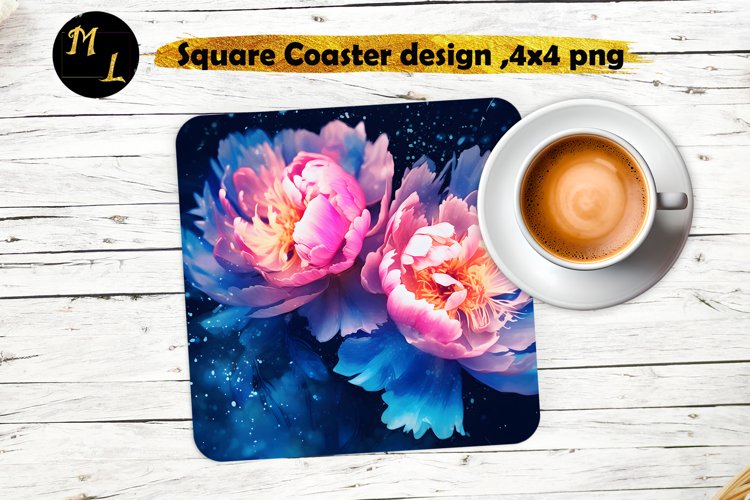 Peonies Coaster sublimation, Flowers Square Coaster design example image 1
