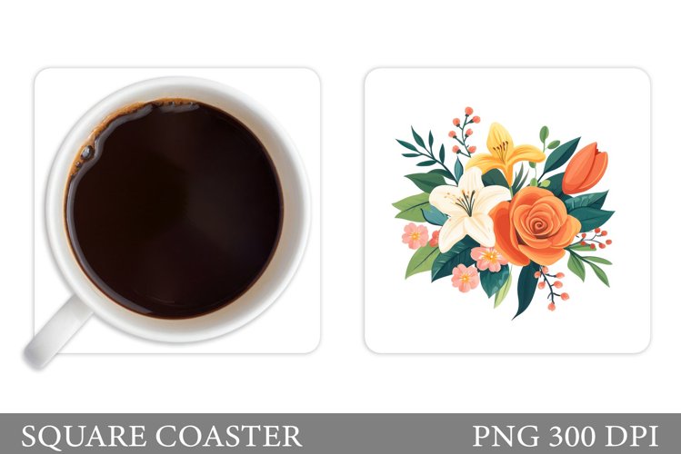 Flowers Coaster Sublimation. Floral Coaster Design example image 1