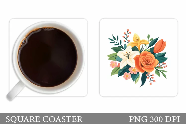 Flowers Coaster Sublimation. Floral Coaster Design
