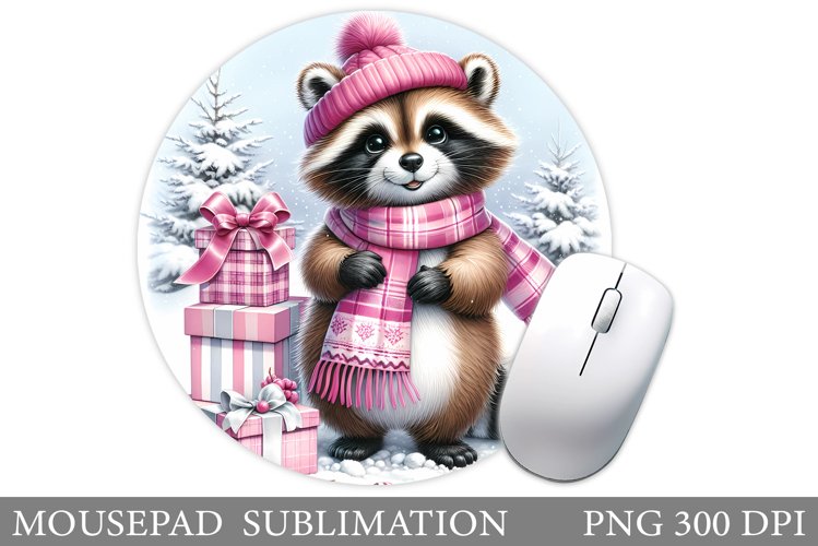 Raccoon Mouse Pad Sublimation. Christmas Mouse Pad Design example image 1